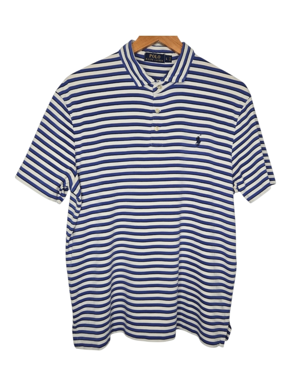 Polo Ralph Lauren Mens Blue Classic Striped Cotton Polo Shirt Size Large